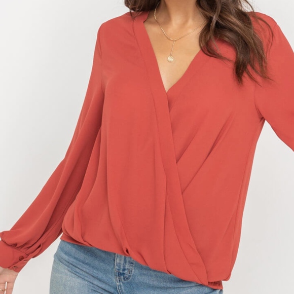 NWT Lush Draped Crossover Blouse Cinnamon - Picture 1 of 3